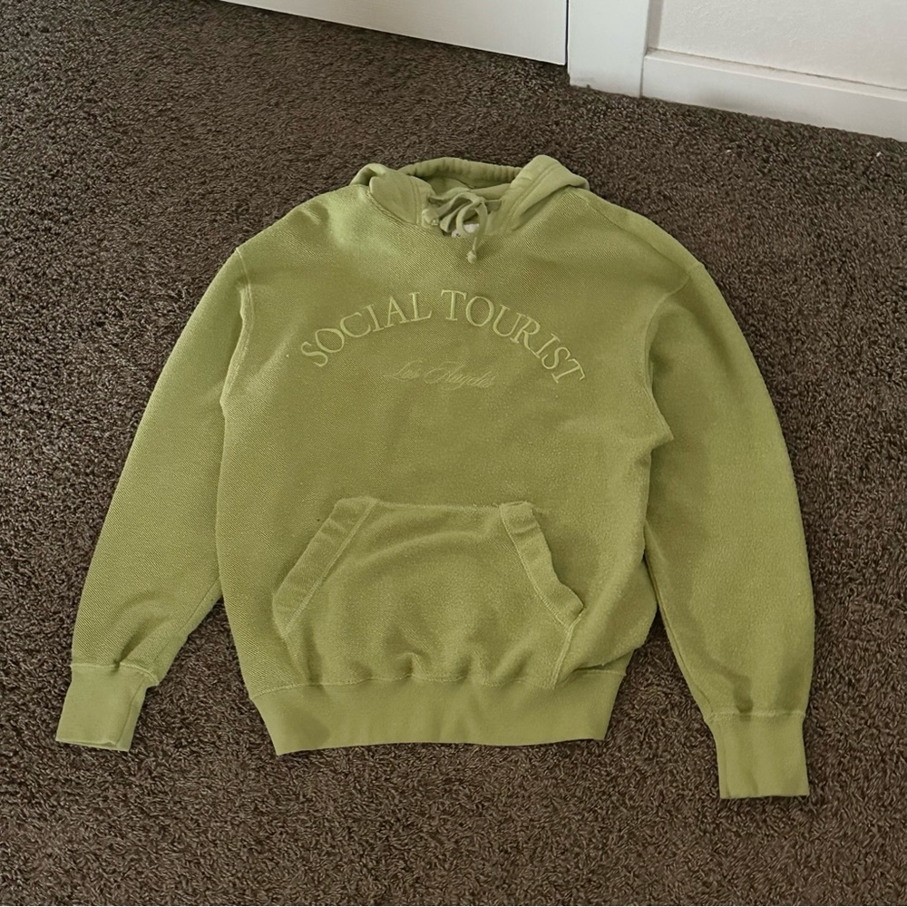 Social Tourist Unisex Green Terry Pullover Hoodie